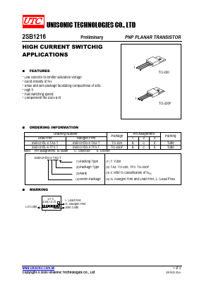 2SB1216 Datasheet PDF Unisonic Technologies