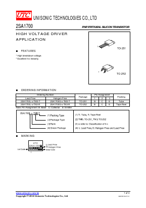 2SA1700G-E-TN3-R Datasheet PDF Unisonic Technologies