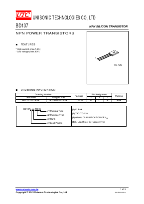 BD137G-XX-T60-K Datasheet PDF Unisonic Technologies