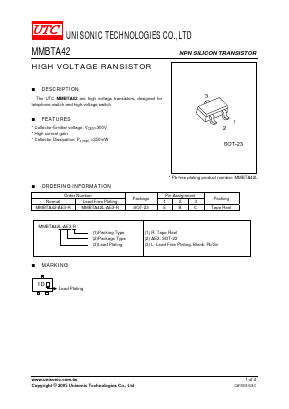 MMBTA42 Datasheet PDF Unisonic Technologies