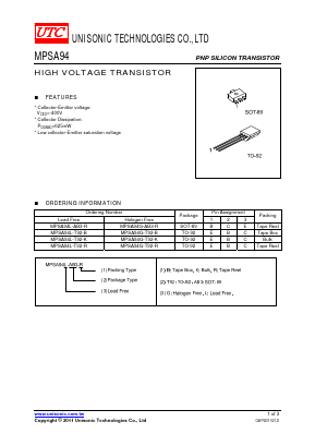MPSA94L-AB3-R Datasheet PDF Unisonic Technologies