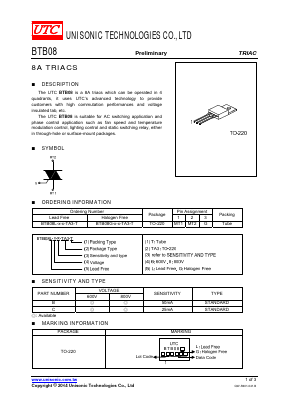 BTB08L-6-B-TA3-T Datasheet PDF Unisonic Technologies