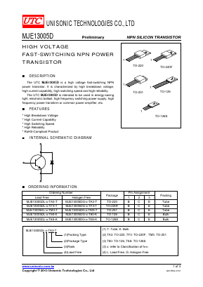 MJE13005DG-X-T60-K Datasheet PDF Unisonic Technologies
