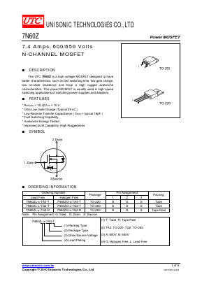 7N60ZL-B-TQ2-T Datasheet PDF Unisonic Technologies