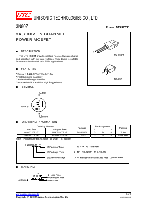 3N80ZG-TF1-T Datasheet PDF Unisonic Technologies