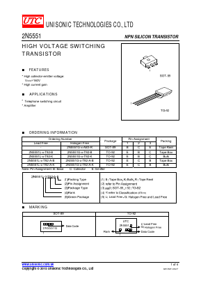 2N5551L-X-T92-K Datasheet PDF Unisonic Technologies