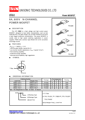 8N60G-T2Q-T Datasheet PDF Unisonic Technologies