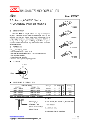 8N60L-X-T2Q-T Datasheet PDF Unisonic Technologies