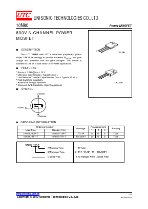 10N80G-T3P-T Datasheet PDF Unisonic Technologies