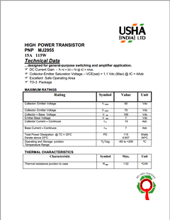 MJ2955 Datasheet PDF Usha Ltd 