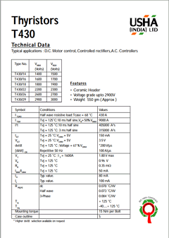 T430/22 Datasheet PDF Usha Ltd 