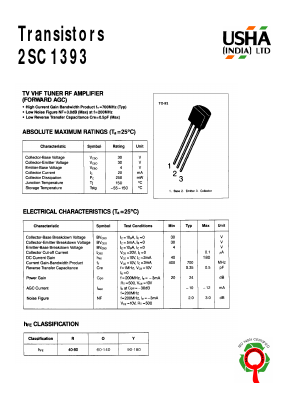 2SC1393Y Datasheet PDF Usha Ltd 