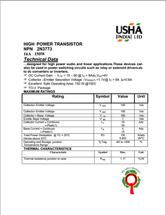 2N3773 Datasheet PDF Usha Ltd 