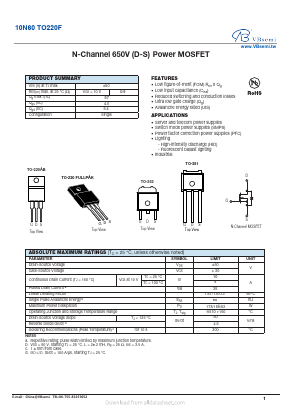 10N60 Datasheet PDF VBsemi Electronics Co.,Ltd