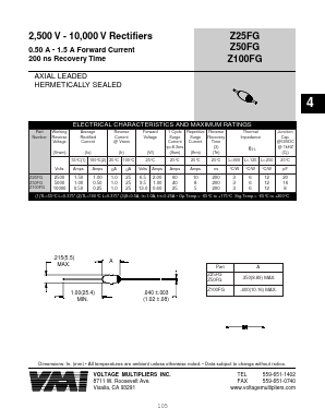 Z100FG Datasheet PDF Voltage Multipliers Inc