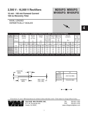 M25UFG Datasheet PDF Voltage Multipliers Inc
