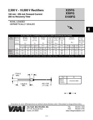 X100FG Datasheet PDF Voltage Multipliers Inc
