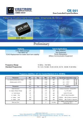 OX-5010-BAP-2582-10 Datasheet PDF Vectron International