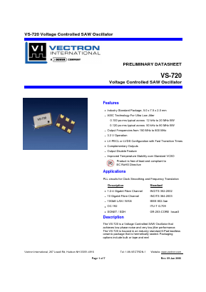 VS-720-LPC-NBD-187.5000 Datasheet PDF Vectron International