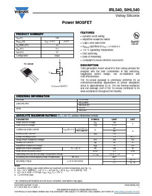 IRL540PBF Datasheet PDF Vishay Semiconductors