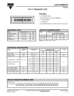 LCD-016M001B Datasheet PDF Vishay Semiconductors