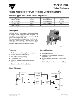 TSOP1837PM1 Datasheet PDF Vishay Semiconductors
