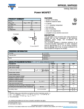 SIHF9520 Datasheet PDF Vishay Semiconductors