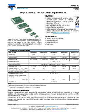 TNPW12061K00BEBD Datasheet PDF Vishay Semiconductors