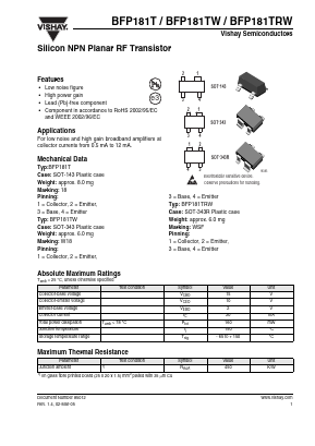 BFP181T Datasheet PDF Vishay Semiconductors