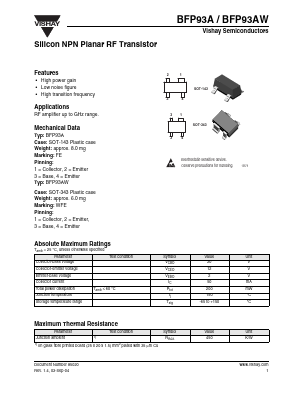 BFP93AW Datasheet PDF Vishay Semiconductors