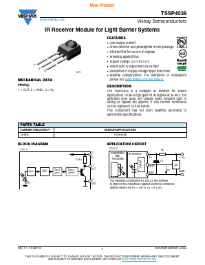 TSSP4038 Datasheet PDF Vishay Semiconductors