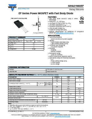 SIHA21N60EF-E3 Datasheet PDF Vishay Semiconductors