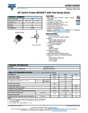 SIHB21N60EF Datasheet PDF Vishay Semiconductors