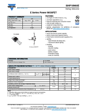 SIHP18N60E-GE3 Datasheet PDF Vishay Semiconductors