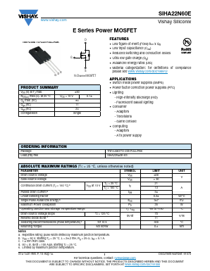 SIHA22N60E Datasheet PDF Vishay Semiconductors