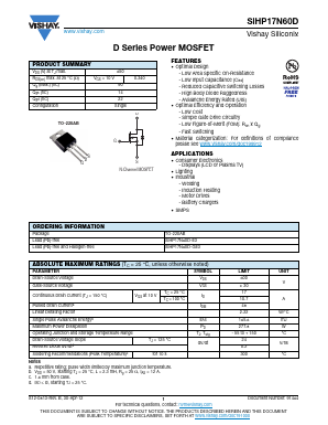 SIHP17N60D-E3 Datasheet PDF Vishay Semiconductors