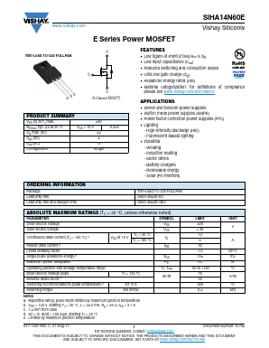 SIHA14N60E-GE3 Datasheet PDF Vishay Semiconductors