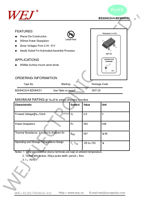 BZX84C4V3 Datasheet PDF WEJ ELECTRONIC CO.