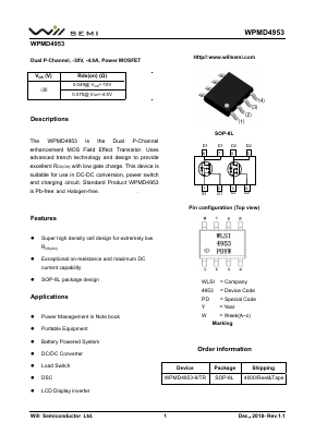 WPMD4953-8/TR Datasheet PDF Will Semiconductor Ltd.