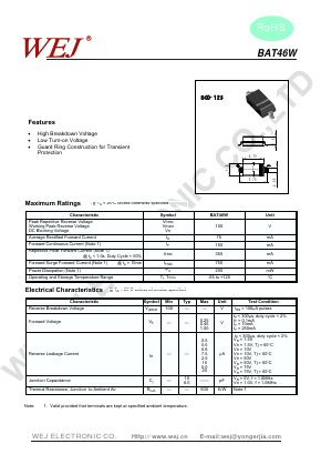 BAT46W Datasheet PDF SHENZHEN YONGERJIA INDUSTRY CO.,LTD