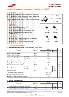 F20N50 Datasheet PDF Jiangsu Donghai Semiconductor Technology Co.,Ltd