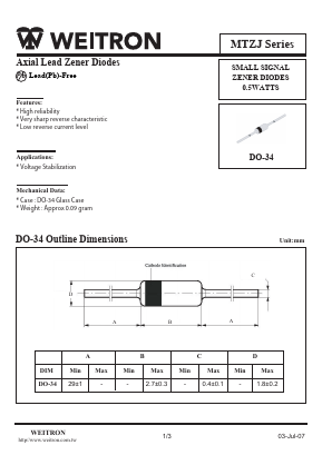 MTZJ39EC Datasheet PDF Weitron Technology