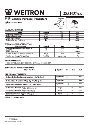 2SA1037AK-S Datasheet PDF Weitron Technology