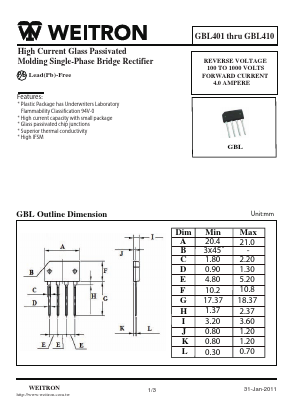 GBL401 Datasheet PDF Weitron Technology