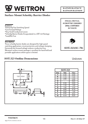 BAT54W Datasheet PDF Weitron Technology