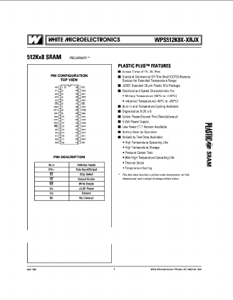 WPS512K8T-15RJI Datasheet PDF White Electronic Designs => Micro Semi