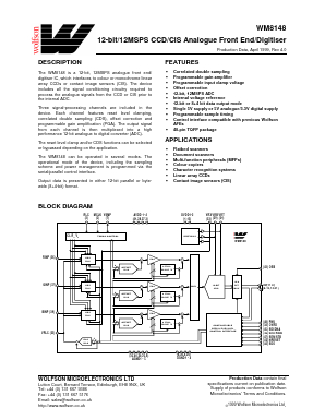 XWM8148CFT/V Datasheet PDF Wolfson Microelectronics plc