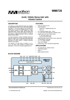 WM8728 Datasheet PDF Wolfson Microelectronics plc