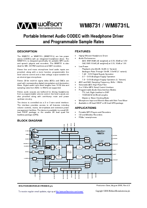 WM8731SEFL Datasheet PDF Wolfson Microelectronics plc