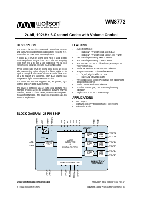 WM8772SEDS/RV Datasheet PDF Wolfson Microelectronics plc